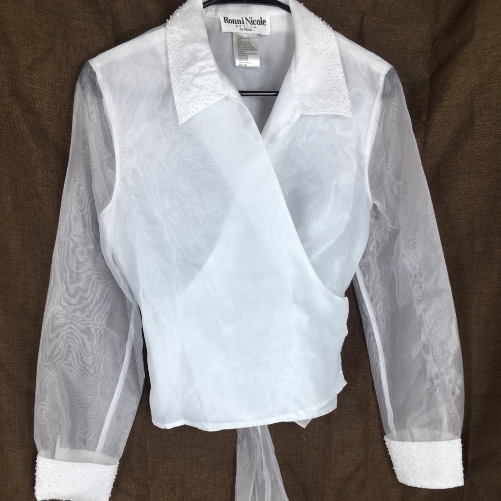 Ronni Nicole sheer white formal blouse